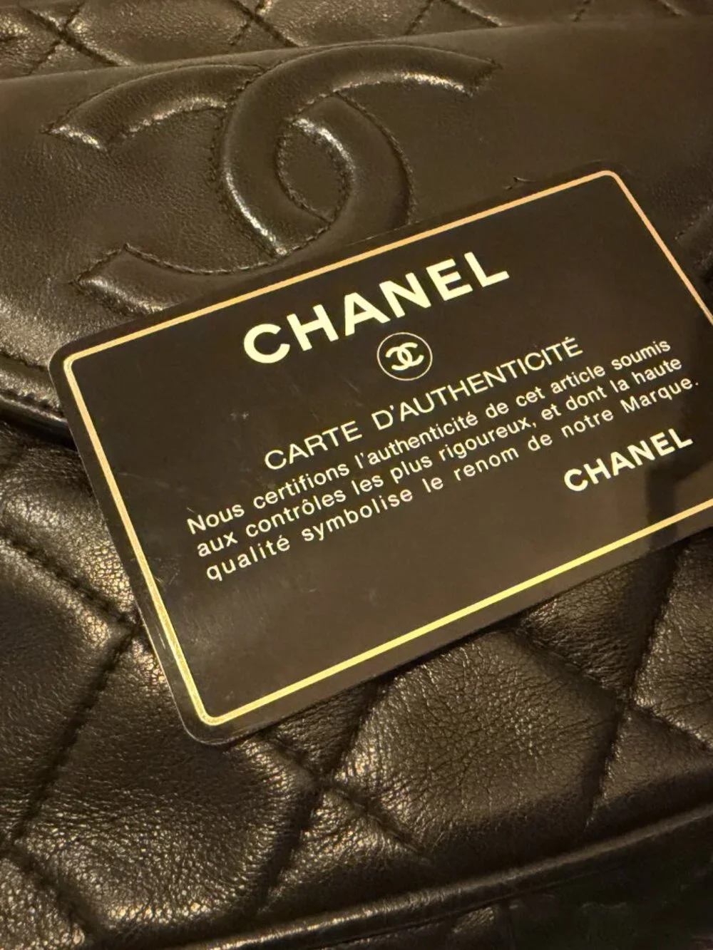 Vintage Chanel Camera Bag Black Lambskin Gold Tassel 1989-91 Card Dust Bag